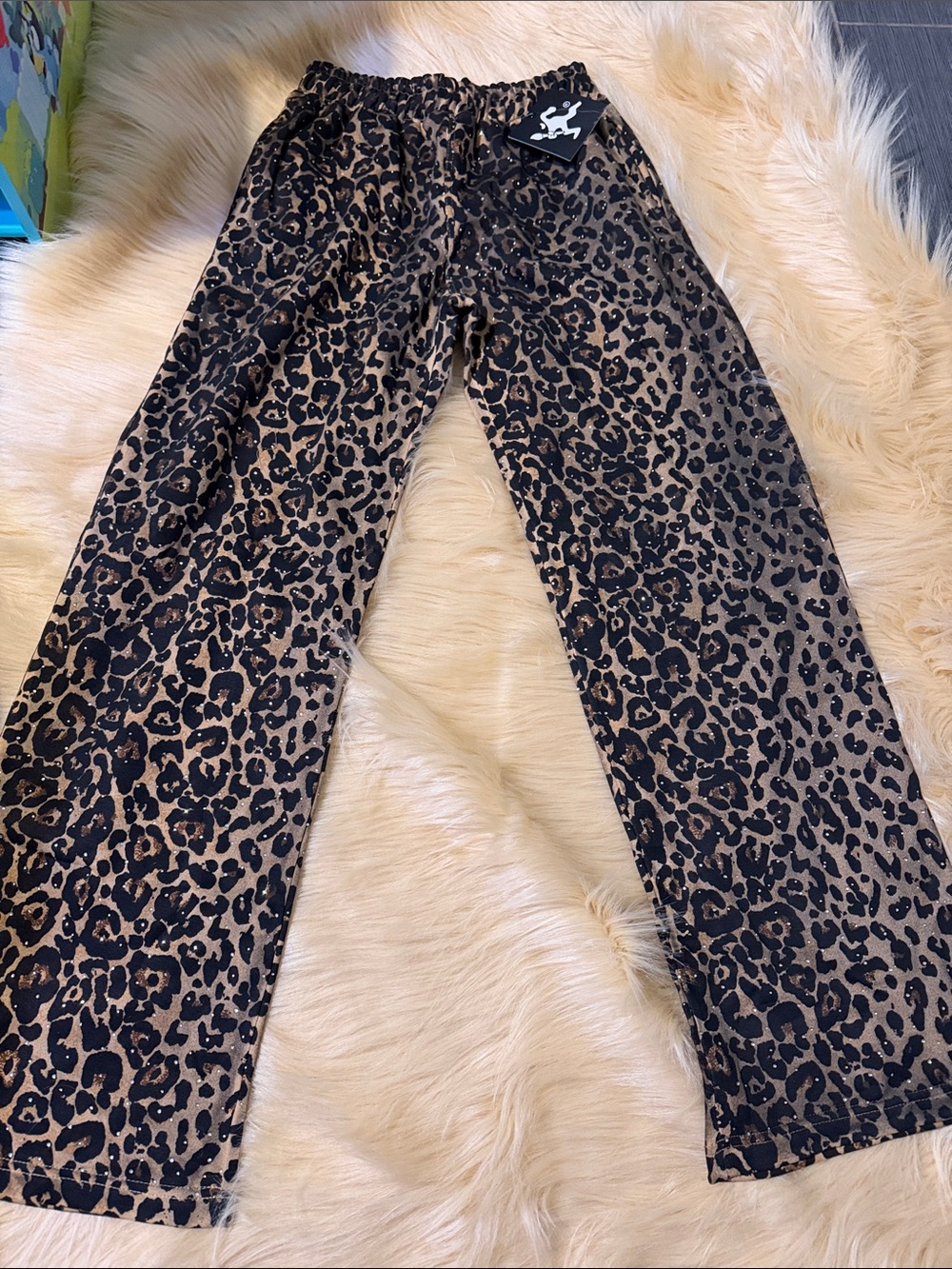 Leopard-Print Wide-Leg Jeans in Brown/Black size XS new